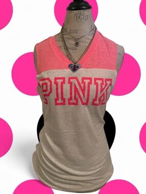 2015 Victoria’s Secret PINK • White / Pink V Neck Tank top • SIZE - S • NWOT